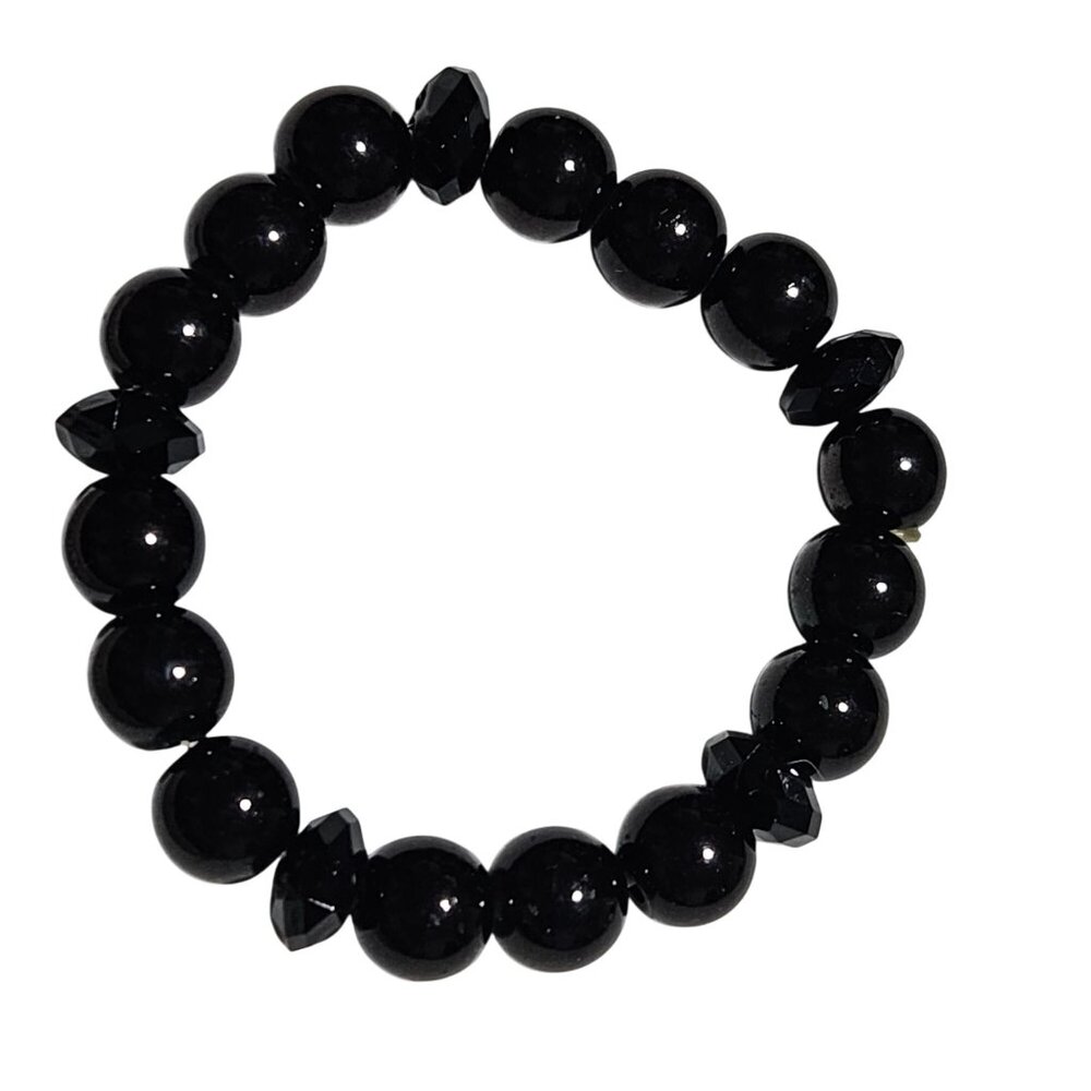 Elegant Black Bead Stretch Bracelet Faceted Accents Minimalist Fashion Jewelry